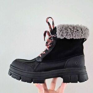 UGG Ashton Addie Women's Black Boots with Red Laces and Gray Fur